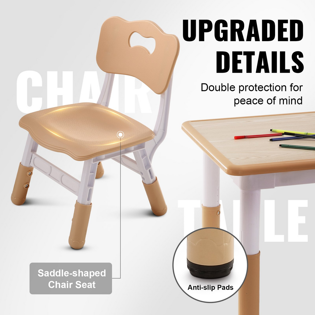 VEVOR Kids Table and 4 Chairs Set, Height Adjustable Toddler Table and Chair Set, Graffiti Desktop, Multi-Activity Table for Art, Craft, Reading, Learning