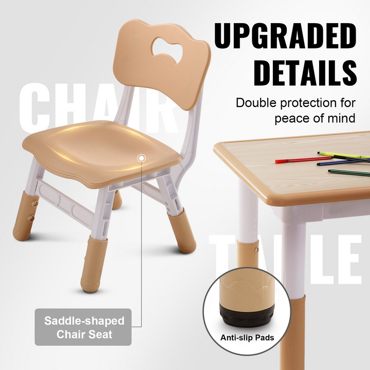 VEVOR Kids Table and 4 Chairs Set, Height Adjustable Toddler Table and Chair Set, Graffiti Desktop, Multi-Activity Table for Art, Craft, Reading, Learning