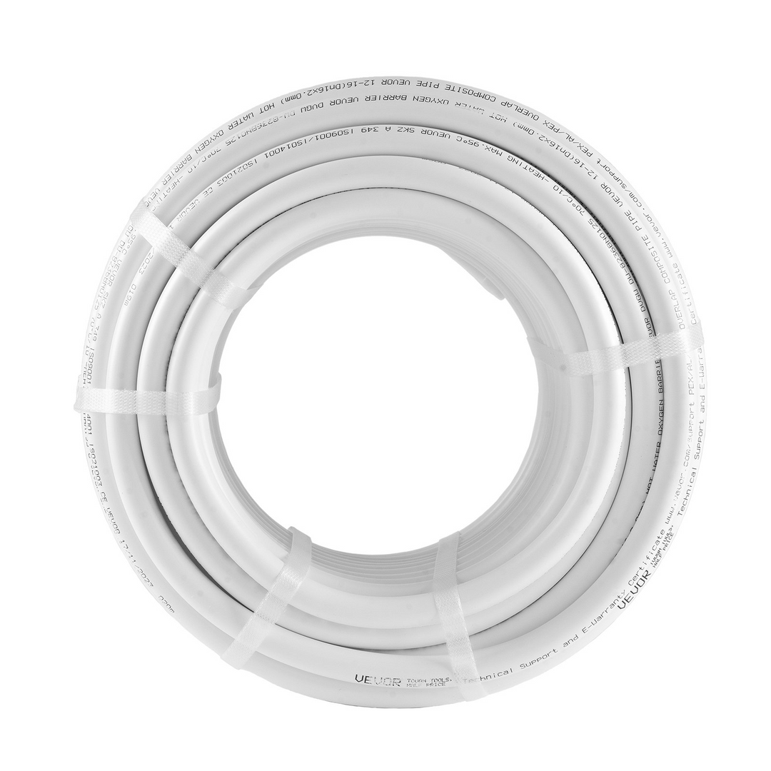 VEVOR PEX-AL-PEX Tube, 82ft, 5/8" Diameter Aluminum-Plastic Composite Pipe, Oxygen Barrier Radiant Floor PEX Pipe for Radiant Heat Floor Plumbing, 0.08" Thickness, White