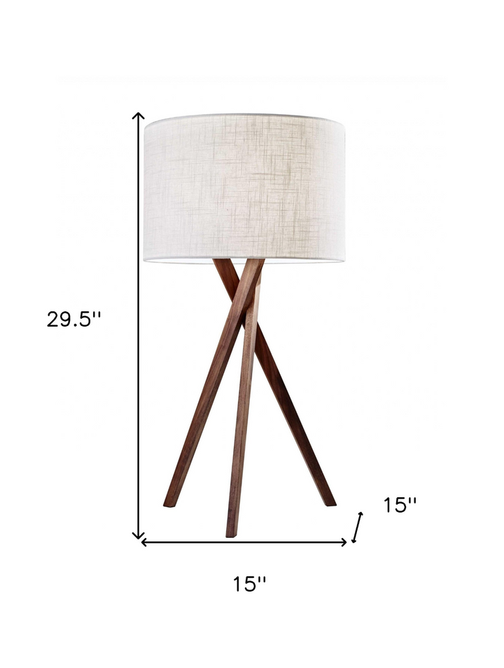 Elegant Walnut Tripod Leg Table Lamp with Light Brown Linen Shade