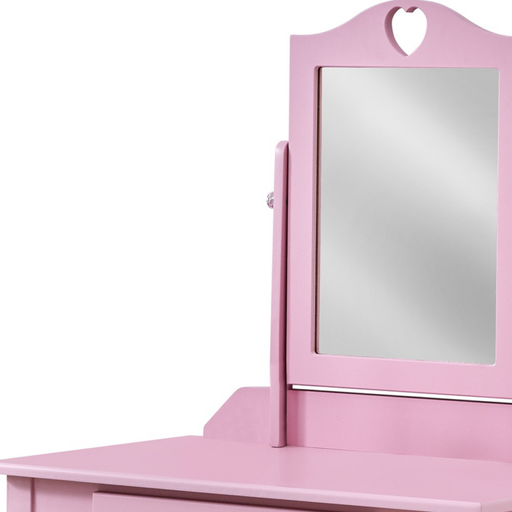 Contemporary Pink Vanity Table with Mirror and Storage Drawer