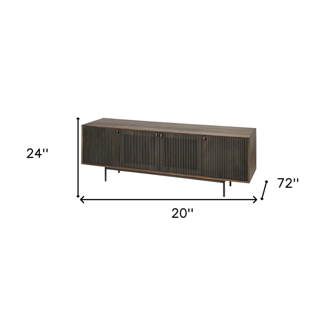 Medium Brown Mango Wood Finish TV Stand Media Console with 4 Shutter-Style Doors - Modern Media Cabinet