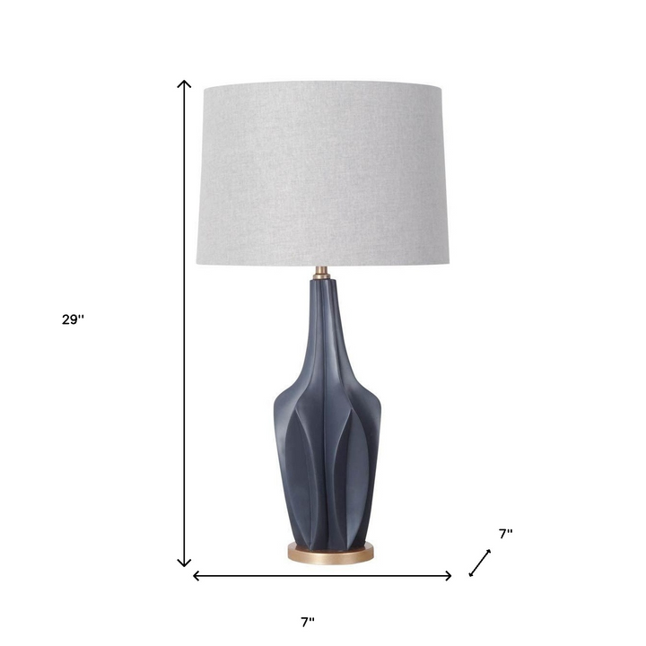 Modern Sculptural Slate Blue Table Lamp with Stonewash Gray Lampshade