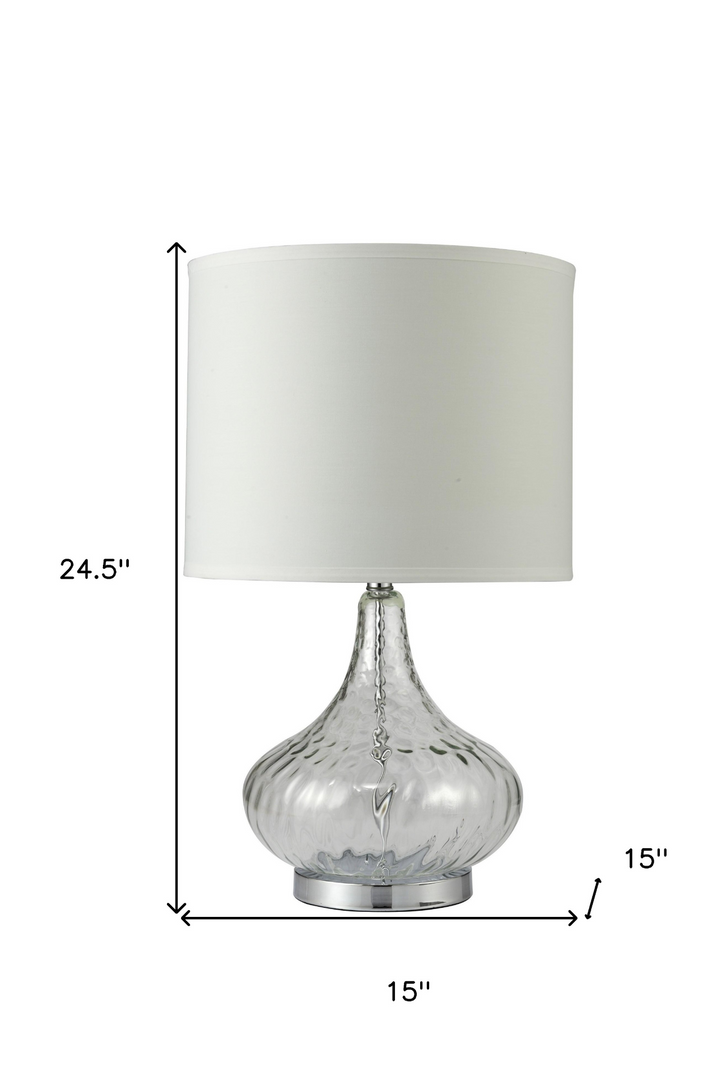 Clear Textured Glass Table Lamp with White Fabric Shade