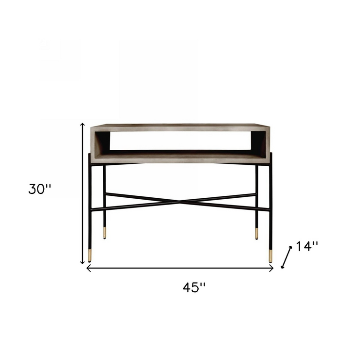 Industrial Concrete and Metal Console Table - Modern Design with Open Shelf