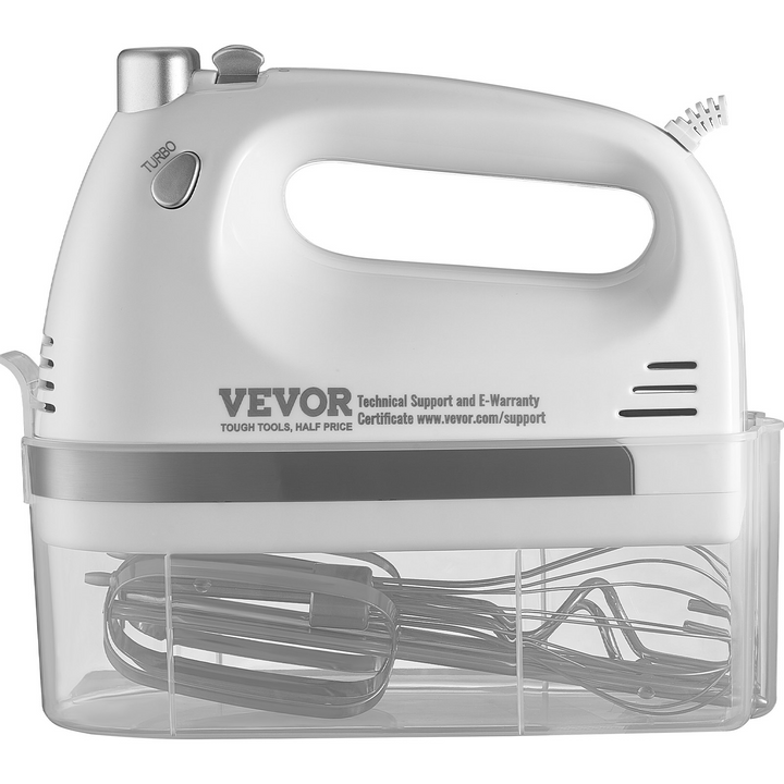 VEVOR Electric Hand Mixer, 5-Speed, 250 Watt Portable Electric Handheld Mixer, with Turbo Boost Beaters Dough Hooks Whisk Storage Case, Baking Supplies for Whipping Mixing Egg Cookie Cake Cream Batter