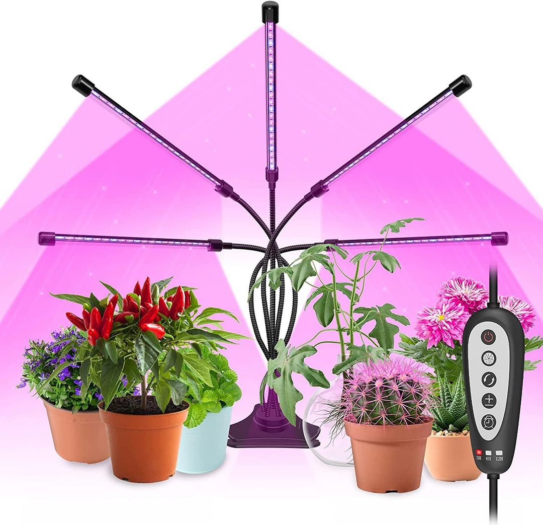 Yoyomax Grow Light for Indoor Plants - 5 Heads LED Lamp Bulbs with Full Spectrum, Auto On/Off Timer, and Flexible Gooseneck
