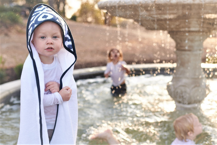 Moroccan Blue Cotton Hooded Towel and Washcloth Set