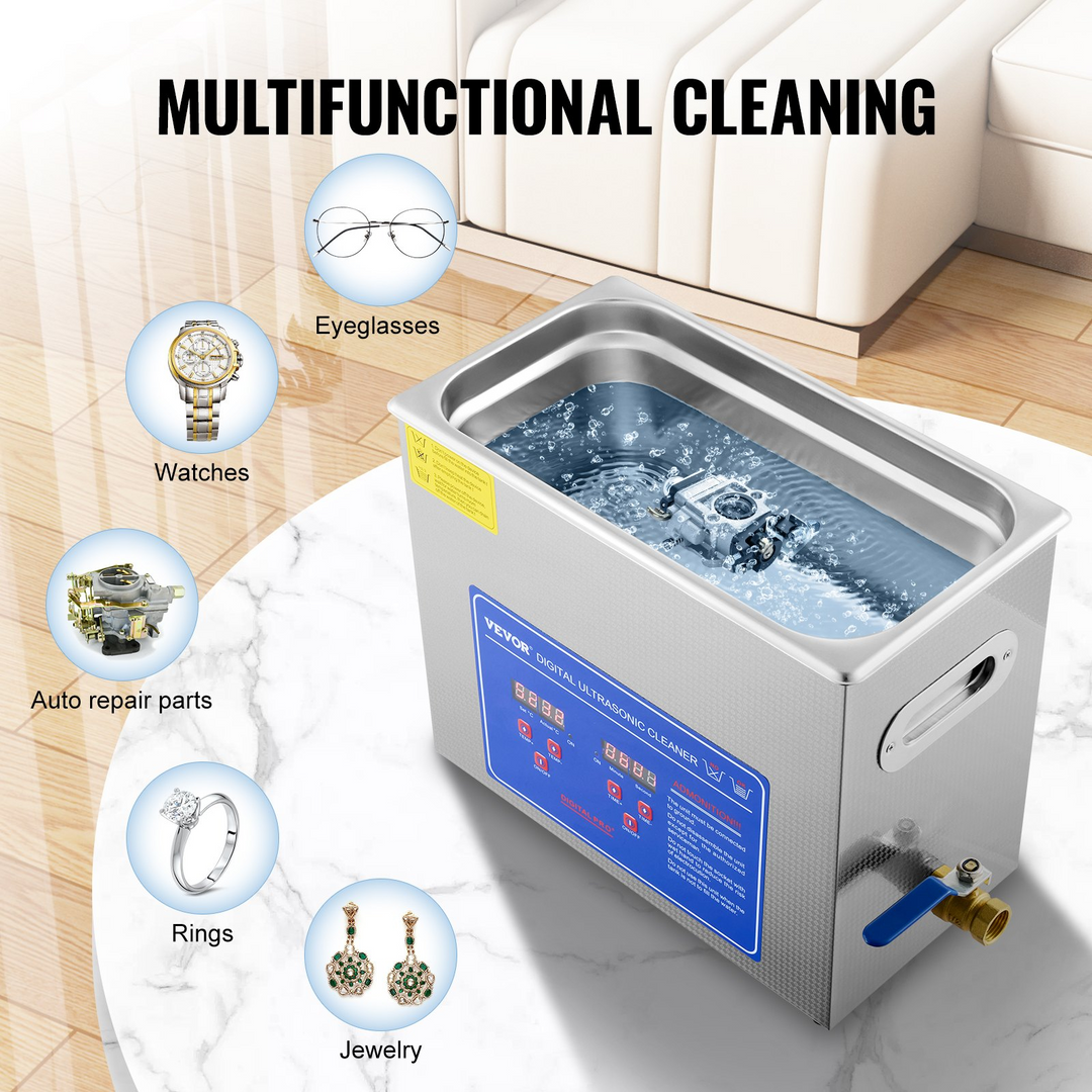 VEVOR Commercial Ultrasonic Cleaner 6L Professional Ultrasonic Cleaner 40kHz with Digital Timer&Heater 110V Excellent Cleaning Machine for Watch Instruments Industrial Parts Excellent Cleaner Solution