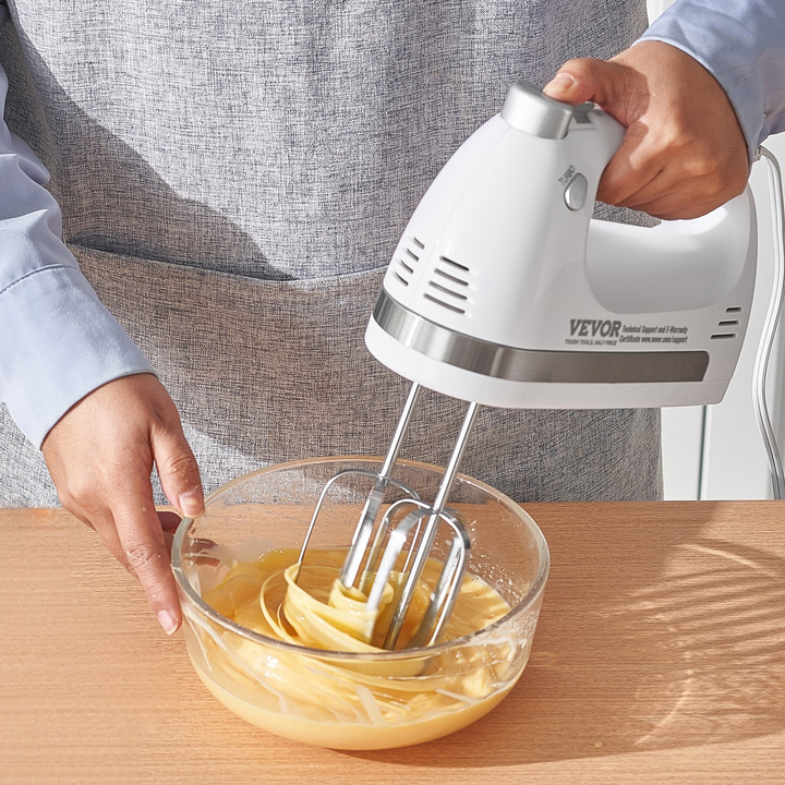 VEVOR Electric Hand Mixer, 5-Speed, 250 Watt Portable Electric Handheld Mixer, with Turbo Boost Beaters Dough Hooks Whisk Storage Case, Baking Supplies for Whipping Mixing Egg Cookie Cake Cream Batter