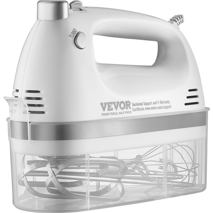 VEVOR Electric Hand Mixer, 5-Speed, 250 Watt Portable Electric Handheld Mixer, with Turbo Boost Beaters Dough Hooks Whisk Storage Case, Baking Supplies for Whipping Mixing Egg Cookie Cake Cream Batter