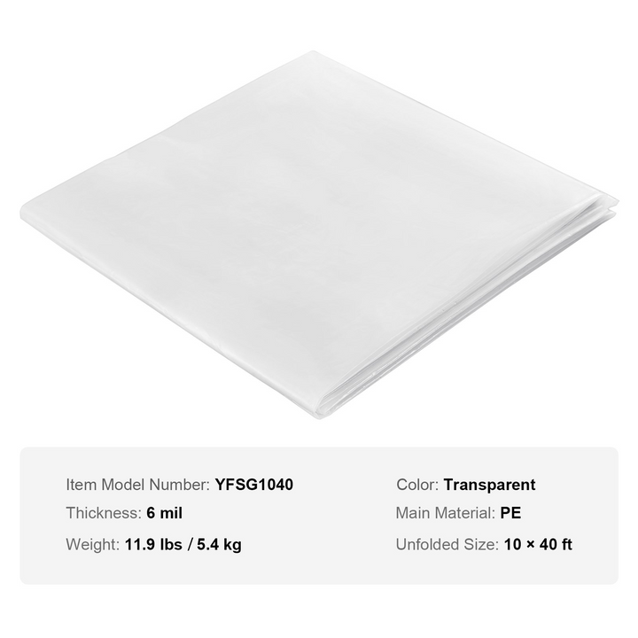 VEVOR Greenhouse Plastic Sheeting 10 x 40 ft, 6 Mil Thickness Clear Greenhouse Film, Polyethylene Film 4 Year UV Resistant, for Gardening, Farming, Agriculture, Garden