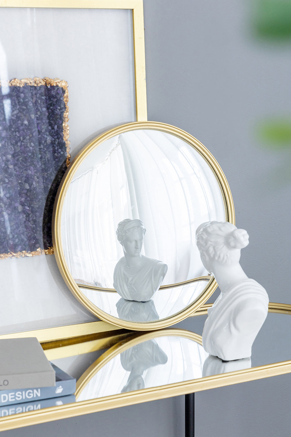 D15" Gold Round Mirror | Convex Wall Mirror with Iron Frame