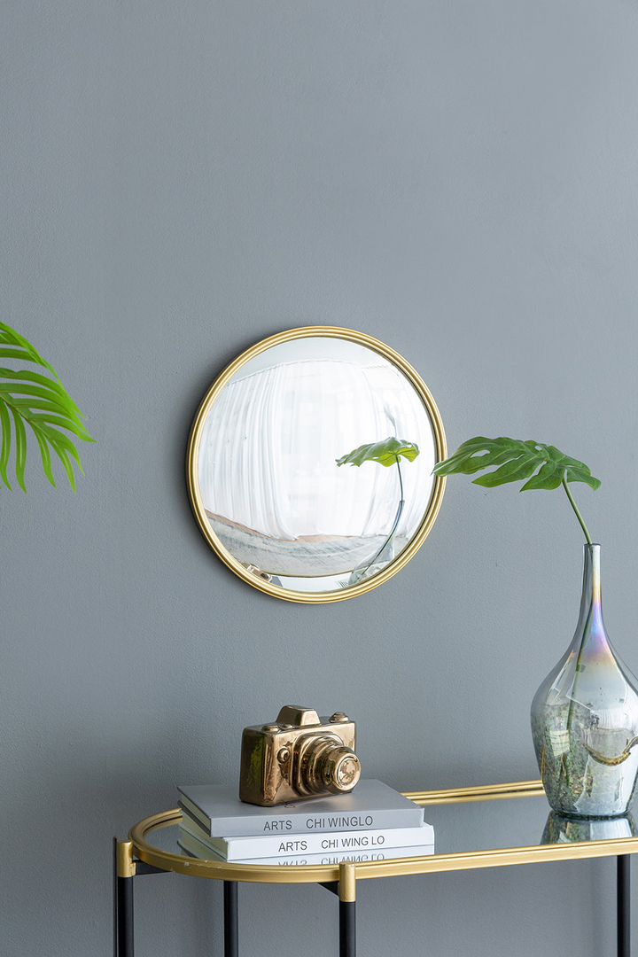 D15" Gold Round Mirror | Convex Wall Mirror with Iron Frame