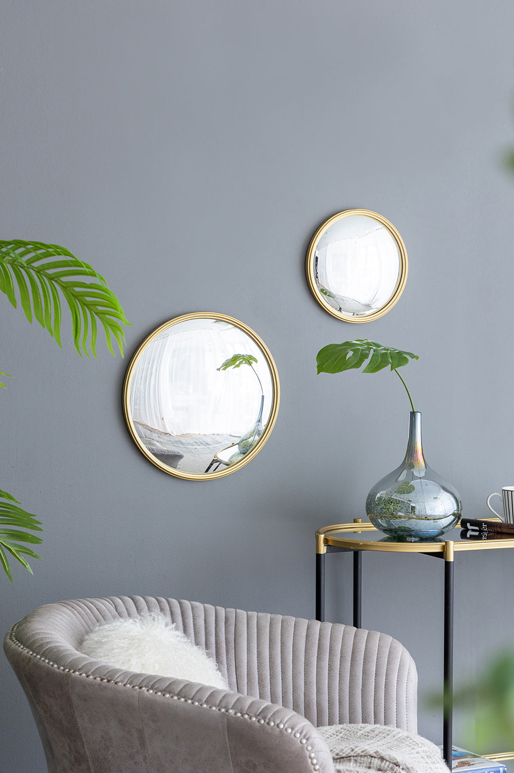 D15" Gold Round Mirror | Convex Wall Mirror with Iron Frame