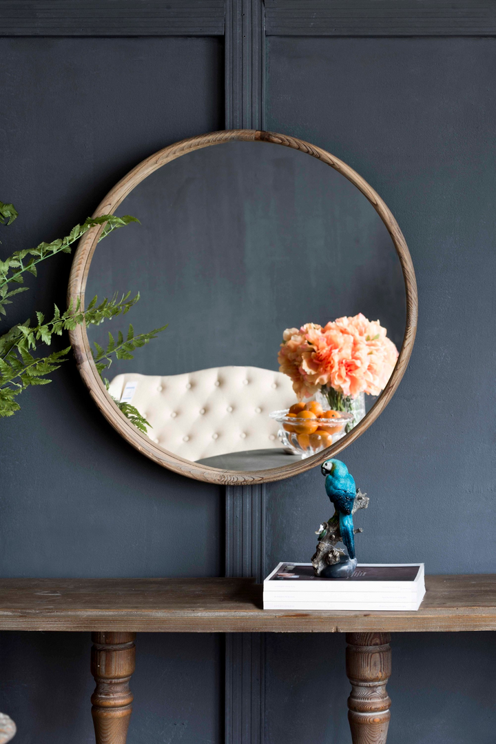 Round Wood Mirror | Minimalist Wall Mounted Mirror | 28" Diameter