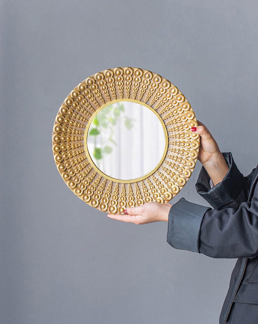 14" Gold Beaded Sunburst Mirror - A Radiant Accent for Every Room