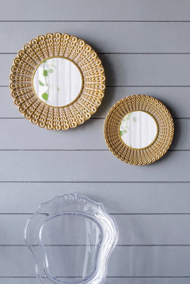 14" Gold Beaded Sunburst Mirror - A Radiant Accent for Every Room