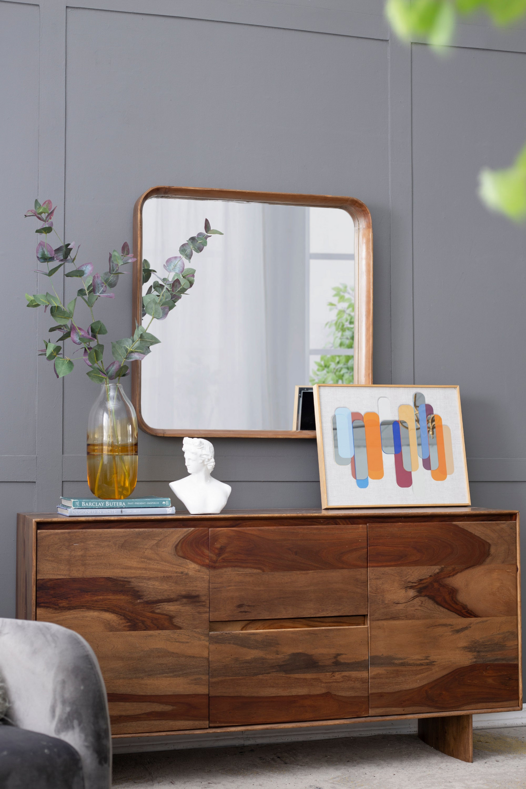 32"x32" Wood Framed Square Wall Mirror | Minimalist Design for Living Room & Bathroom