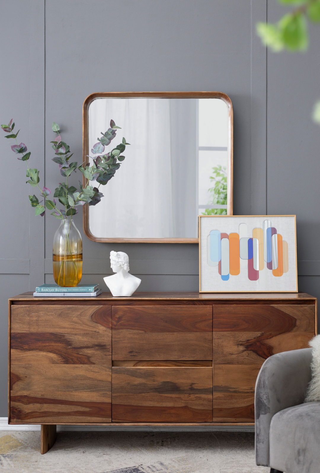 32"x32" Wood Framed Square Wall Mirror | Minimalist Design for Living Room & Bathroom