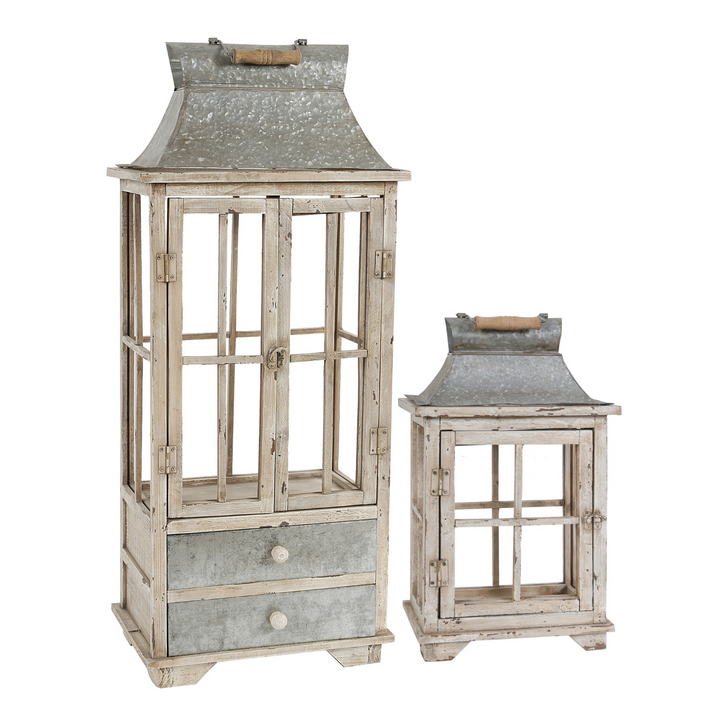 Elegant Wooden Hurricane Lantern Set - Charming Decor for Indoor and Outdoor Use