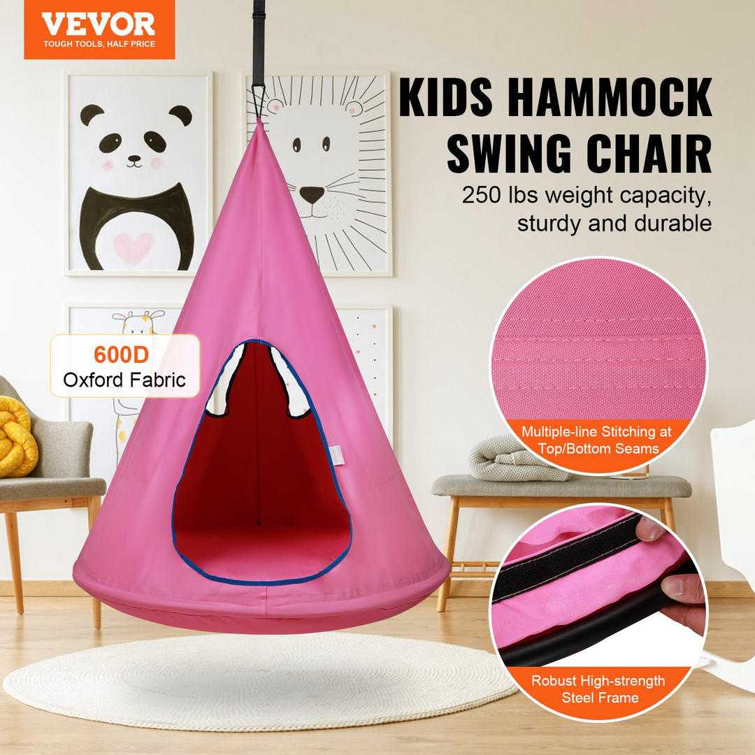 VEVOR Kids Nest Swing Chair, Adjustable Rope Hammock Swing, Indoor & Outdoor Sensory Swing, Pink (39" D x 52" H)