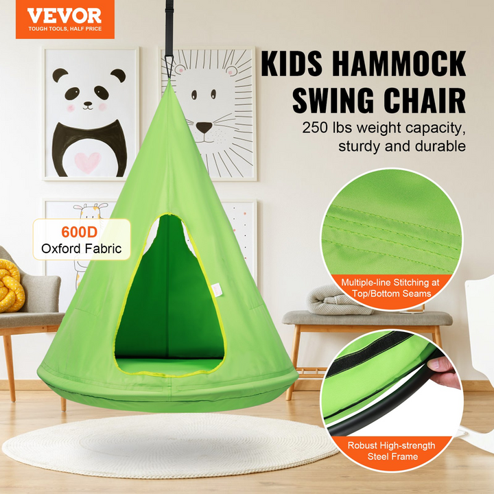 VEVOR Kids Nest Swing Chair with Adjustable Rope, Hanging Hammock Chair for Indoor & Outdoor Use, 250 lbs Capacity, Green Sensory Swing (39" D x 52" H)