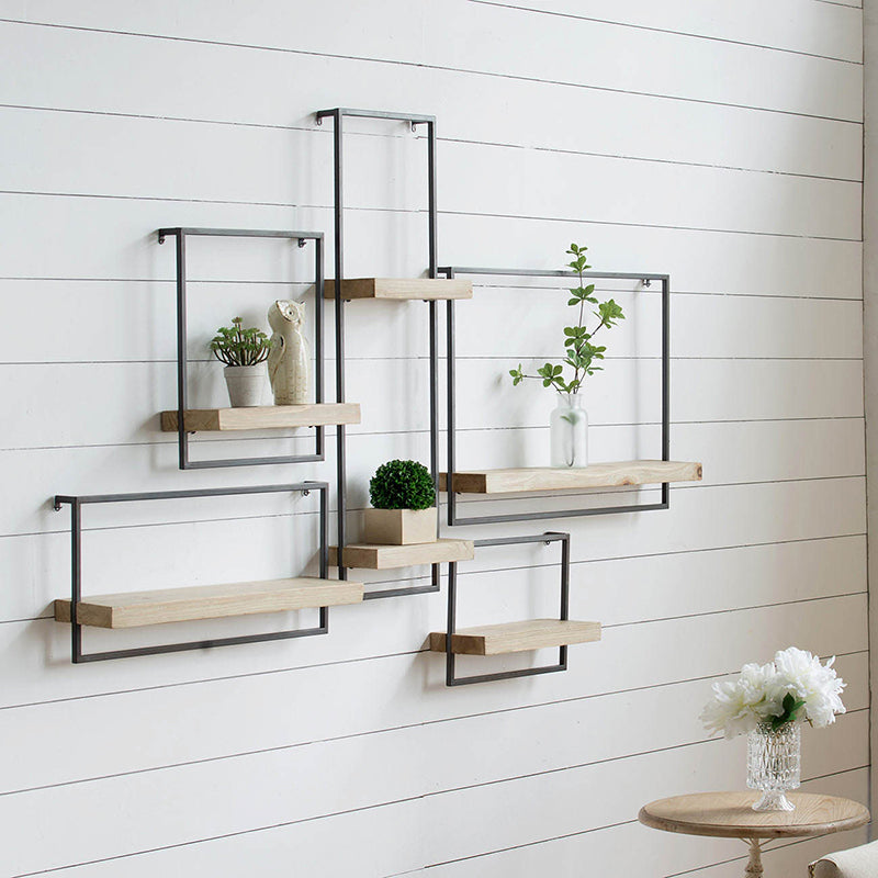 Industrial Chic Iron and Wood Wall Shelf - Stylish Storage and Display Solution