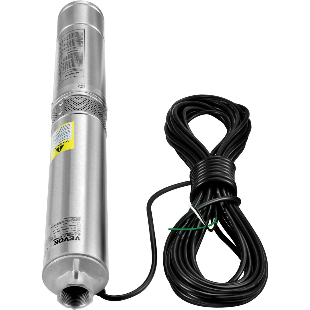 VEVOR Deep Well Submersible Pump - 2HP/1500W, 230V/60Hz, 37GPM, 427 ft Head, Stainless Steel Water Pump