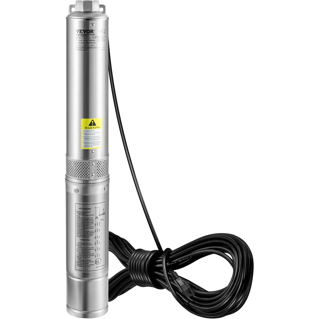 VEVOR Deep Well Submersible Pump - 2HP/1500W, 230V/60Hz, 37GPM, 427 ft Head, Stainless Steel Water Pump