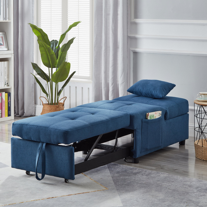 Living Room Bedroom Furniture with Blue Linen Fabric Recliner Chair Bed