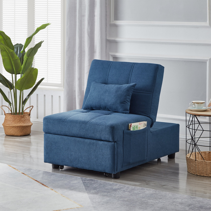 Living Room Bedroom Furniture with Blue Linen Fabric Recliner Chair Bed