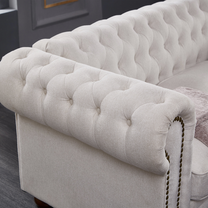 Chesterfield sofa beige linen fabric (Beige)