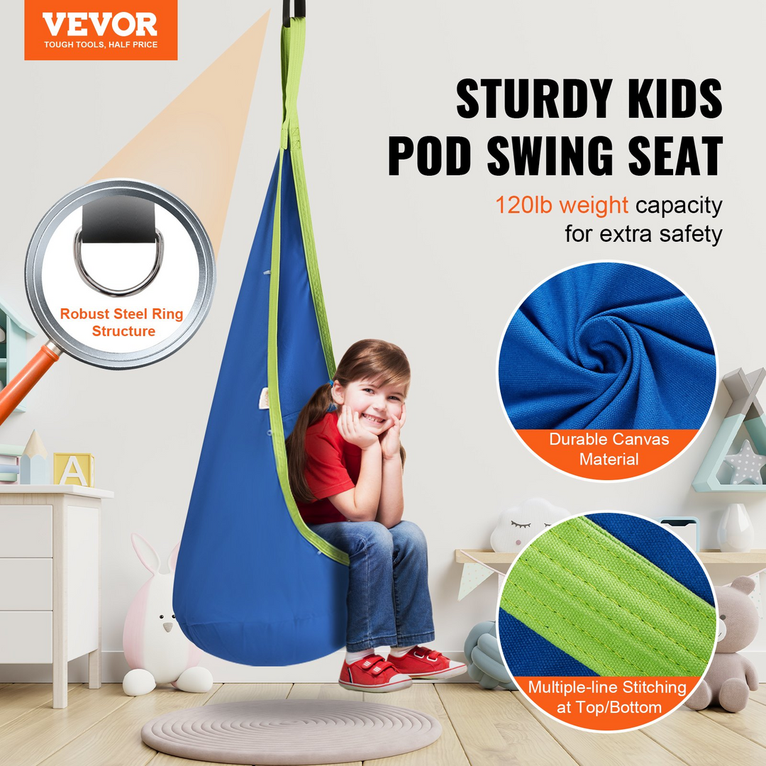 VEVOR Kids Pod Swing Seat with LED Lights, Sensory Hanging Hammock Chair, Inflatable Cushion, Indoor & Outdoor Use, 100% Cotton, 120 lbs Capacity