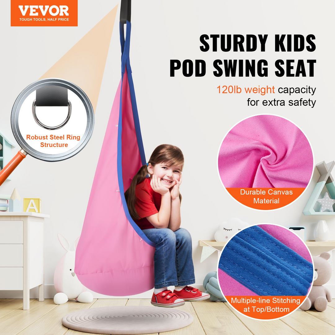 VEVOR Kids Pod Swing Seat with LED Lights, Hanging Hammock Chair, Inflatable Cushion, Sensory Pod Swing for Indoor & Outdoor, 100% Cotton, 120 lbs Capacity