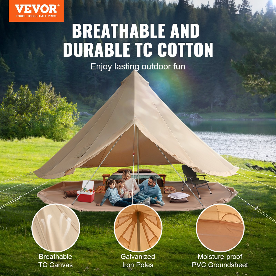 VEVOR Canvas Bell Tent, 4 Seasons 3 m/9.8ft Yurt Tent, Canvas Tent for Camping with Stove Jack, Breathable Tent Holds up to 4 People, Family Camping Outdoor Hunting Party