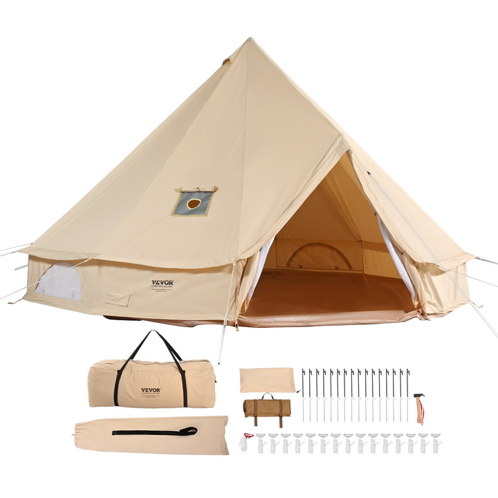 VEVOR Canvas Bell Tent, 4 Seasons 7 m/22.97 ft Yurt Tent, Canvas Tent for Camping with Stove Jack, Breathable Tent Holds up to 12 People, Family Camping Outdoor Hunting Party
