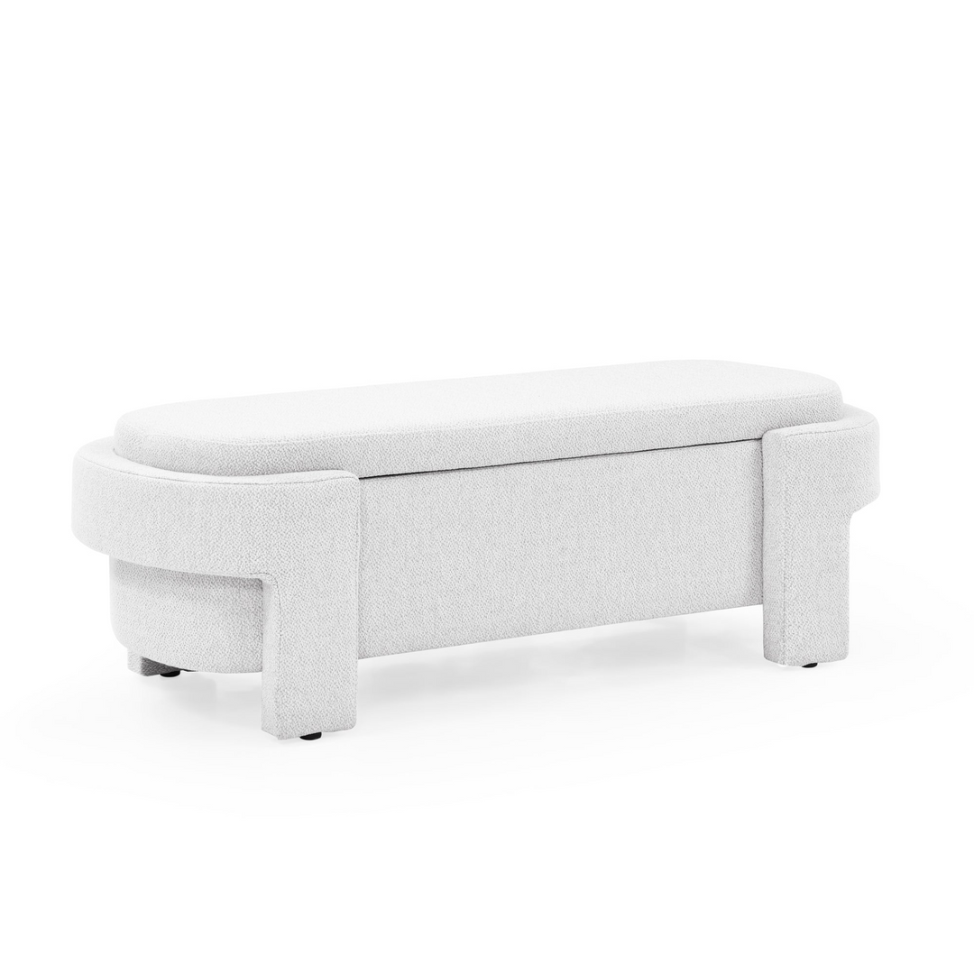 Linen Fabric Upholstered Bench with Large Storage Space for the Living Room, Entryway and Bedroom,White,( 51.5''x20.5''x17'' )