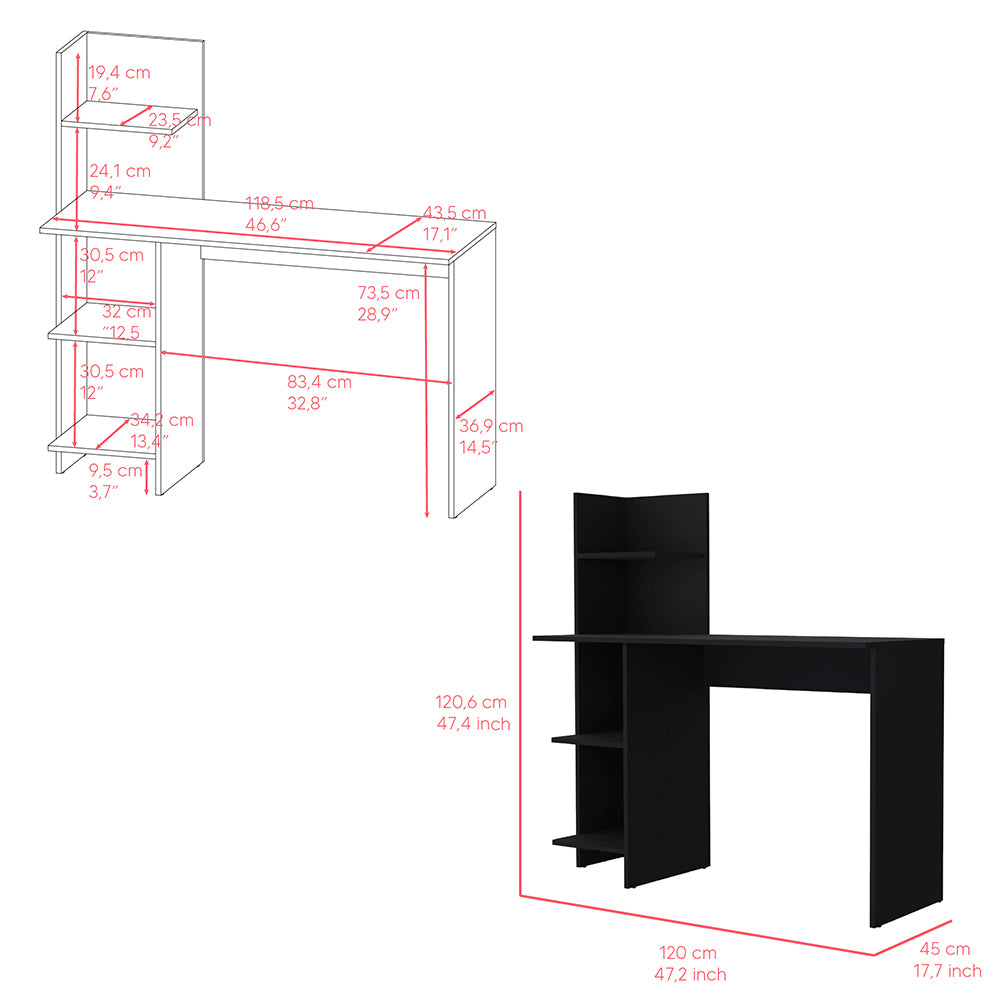 Modern Black Finish Desk Wichita with Four Shelves