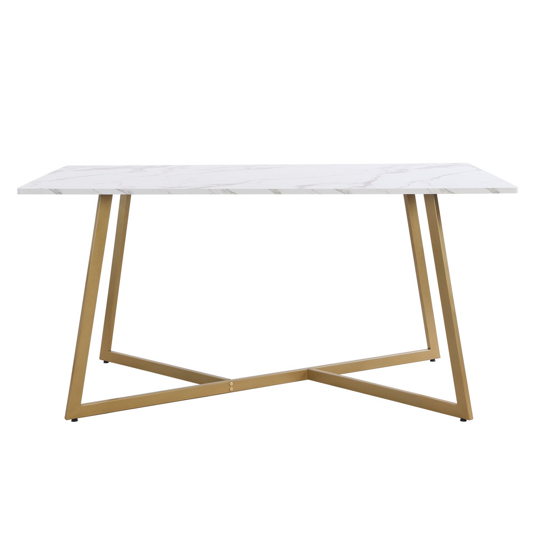 Modern Faux Marble 6-Piece Dining Table Set,60inch Metal Kitchen Table Set with Upholstered Dining Chairs and Bench, Golden