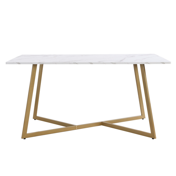 Modern Faux Marble 6-Piece Dining Table Set,60inch Metal Kitchen Table Set with Upholstered Dining Chairs and Bench, Golden