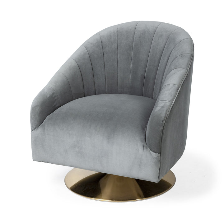 Gray Velet Covered Seat Accent Chair With Gold Swivel Base-0