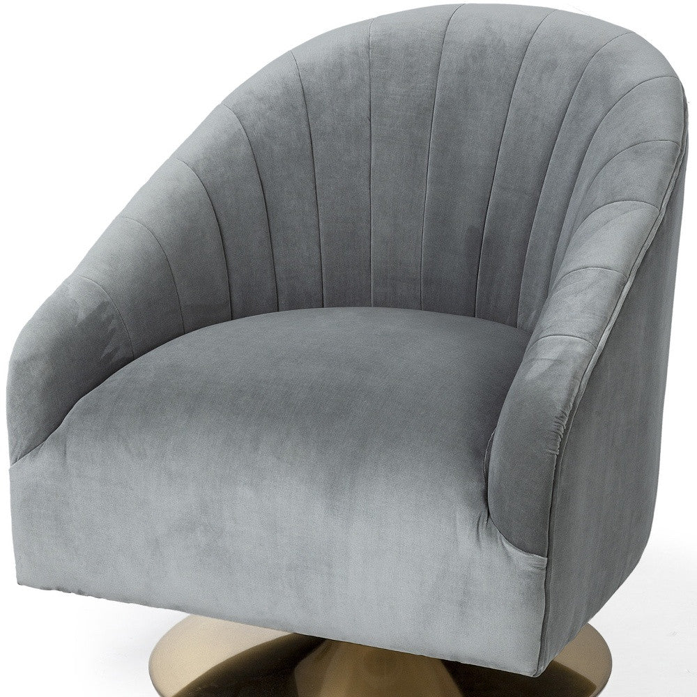 Gray Velet Covered Seat Accent Chair With Gold Swivel Base-6