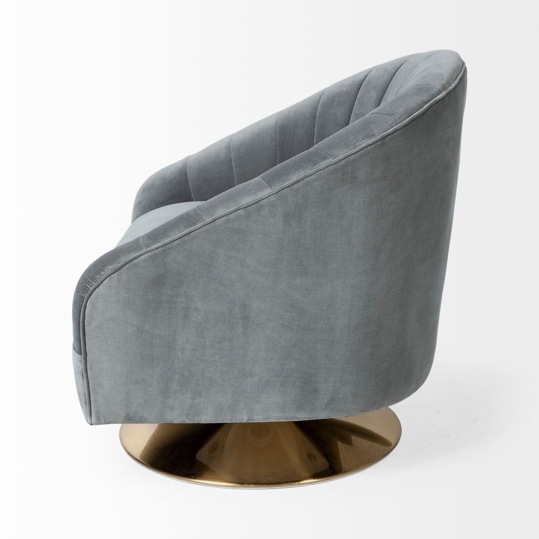 Gray Velet Covered Seat Accent Chair With Gold Swivel Base-2