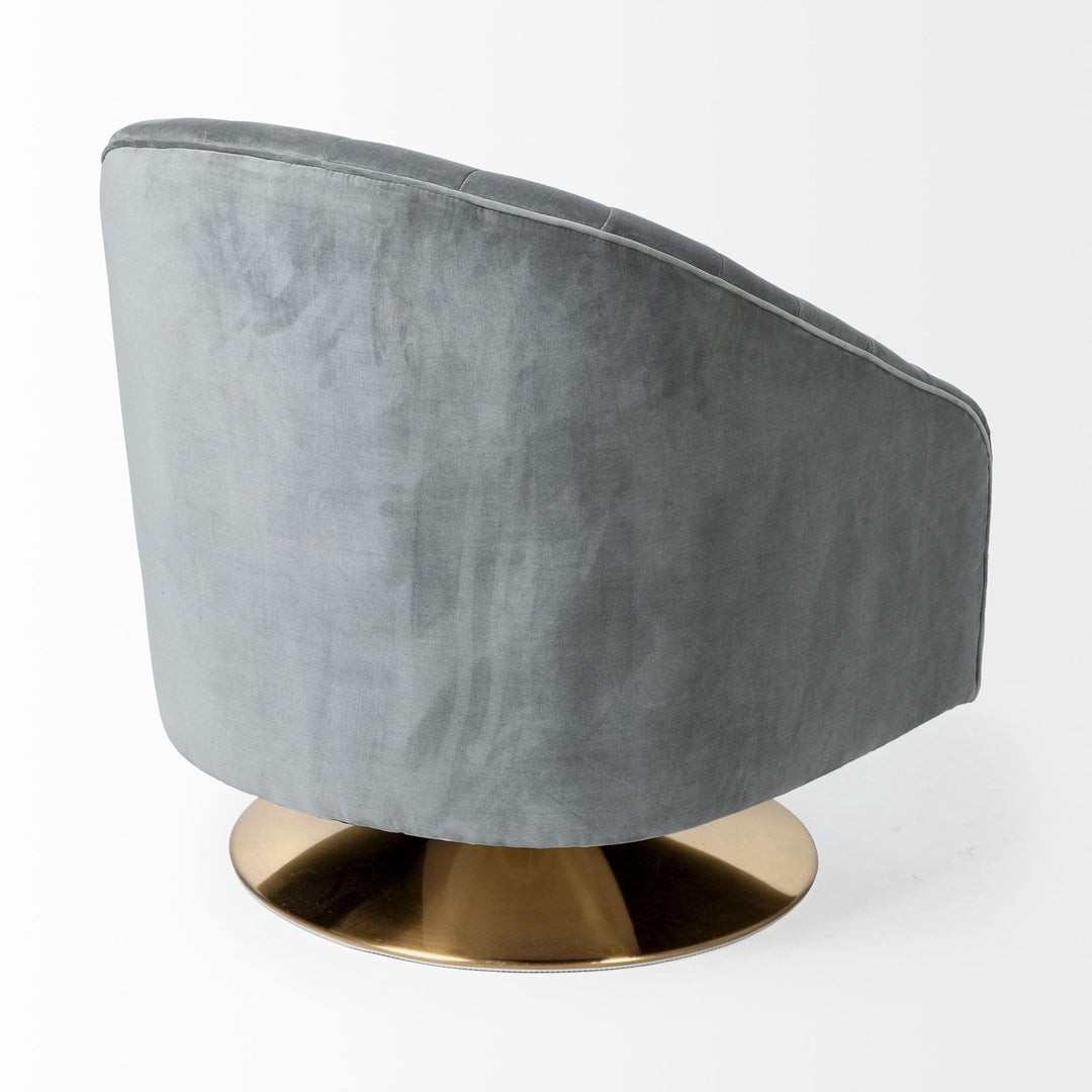 Gray Velet Covered Seat Accent Chair With Gold Swivel Base-4