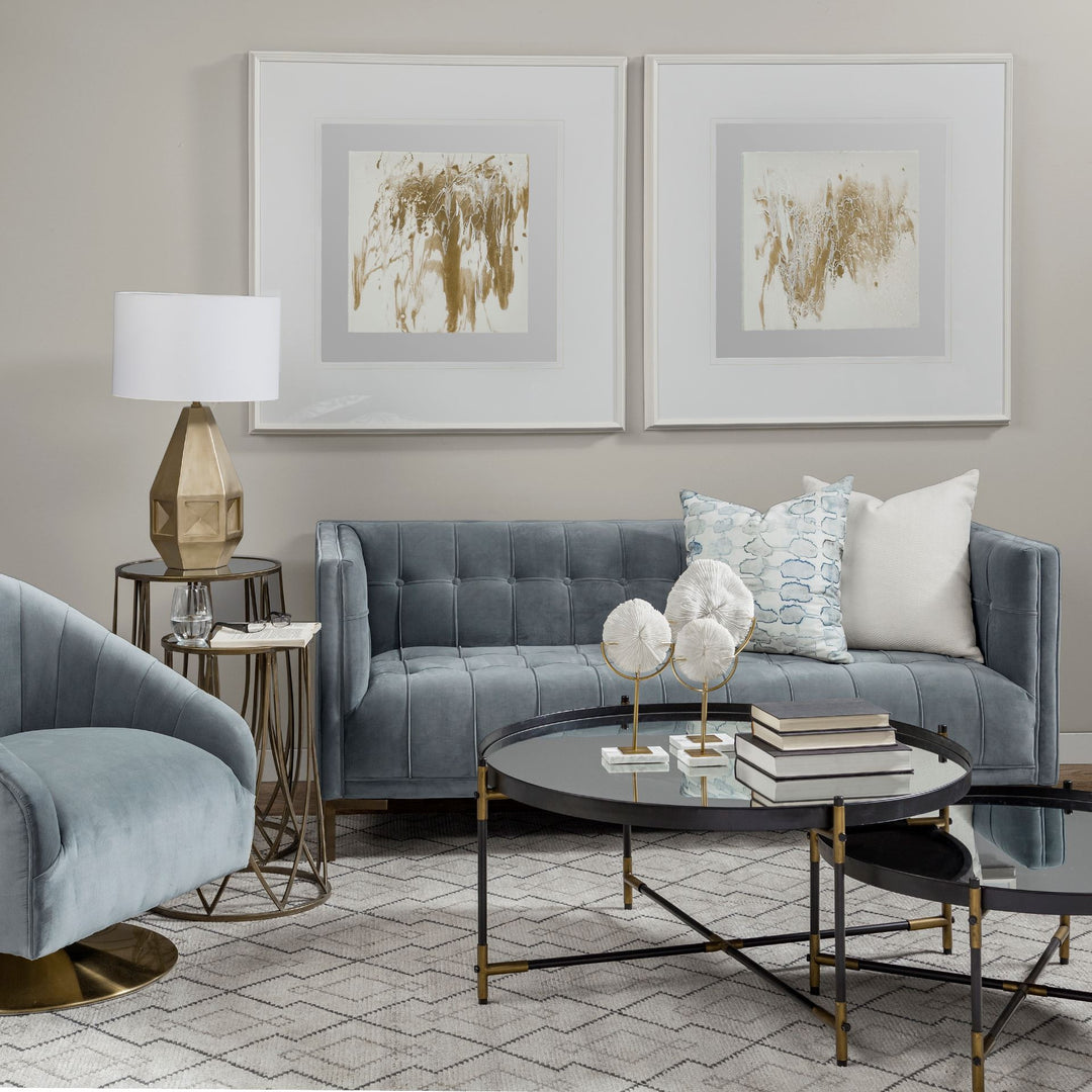 Gray Velet Covered Seat Accent Chair With Gold Swivel Base-7