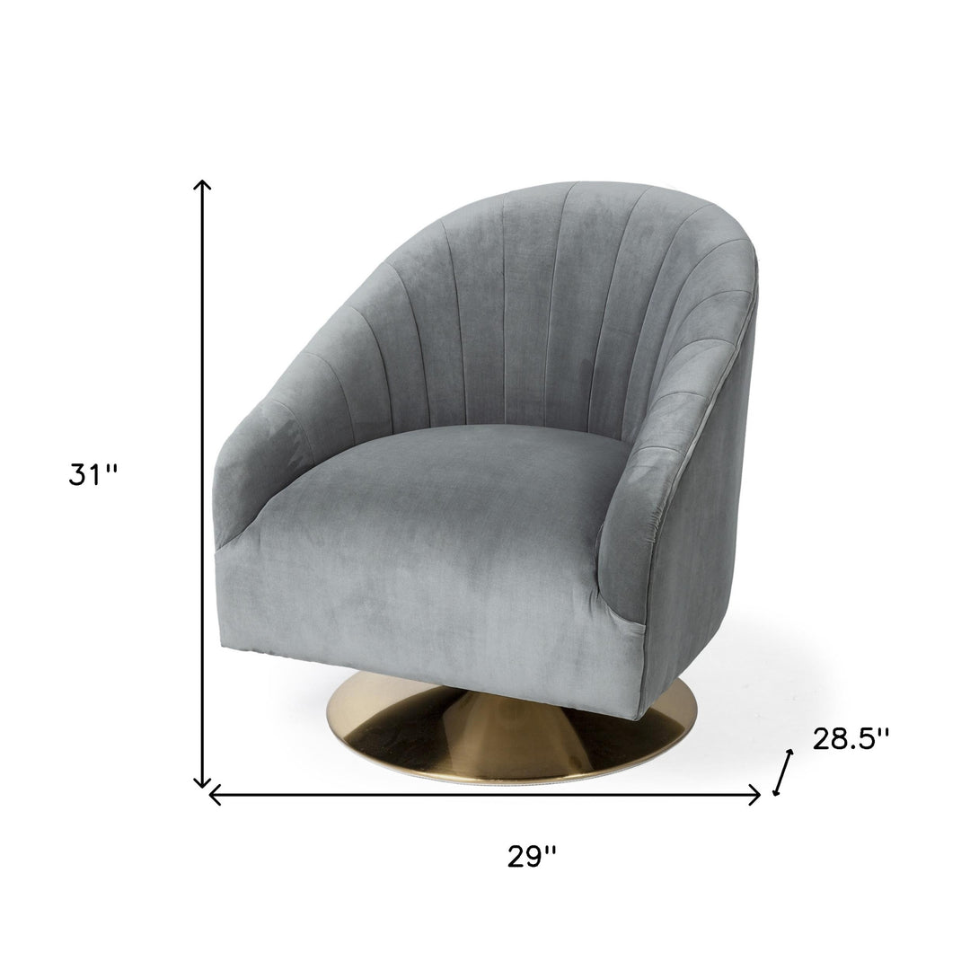 Gray Velet Covered Seat Accent Chair With Gold Swivel Base-8