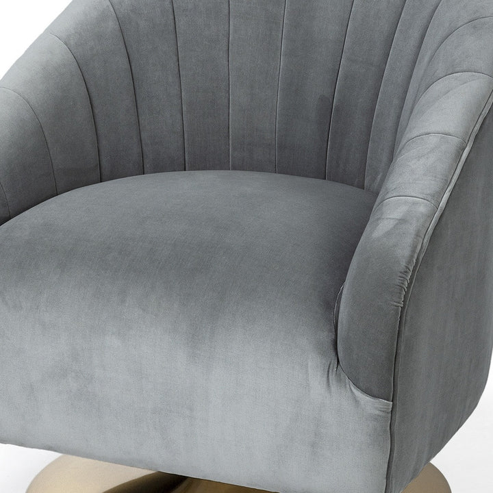 Gray Velet Covered Seat Accent Chair With Gold Swivel Base-5