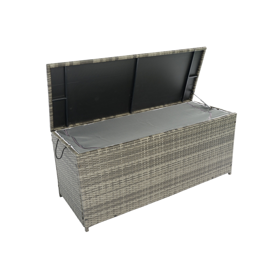 Outdoor Storage Box, 113 Gallon Wicker Patio Deck Boxes with Lid, Outdoor Cushion Storage for Kids Toys, Pillows, Towel Grey Wicker