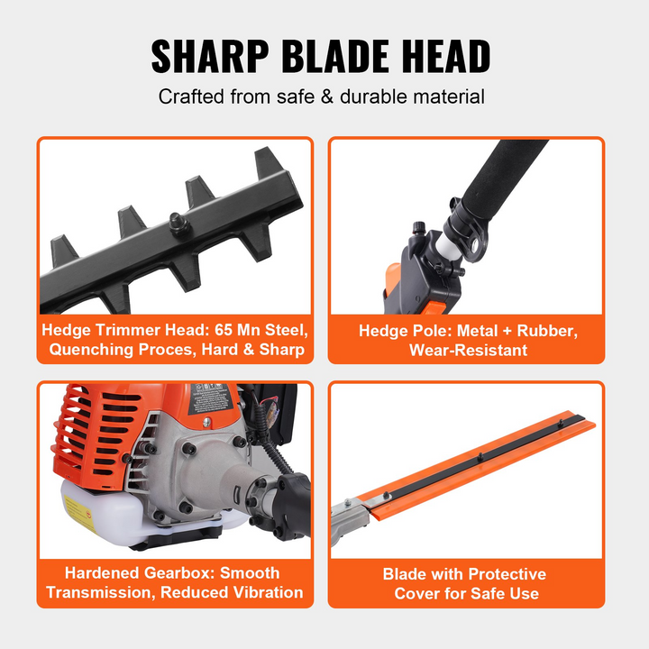 VEVOR 26CC 6-in-1 Multi-Functional Trimming Tools, Gas Hedge Trimmer, Weed Eater, String Trimmer, Brush Cutter, Edger, Pole Saw Chainsaw Pruner with Extension Pole